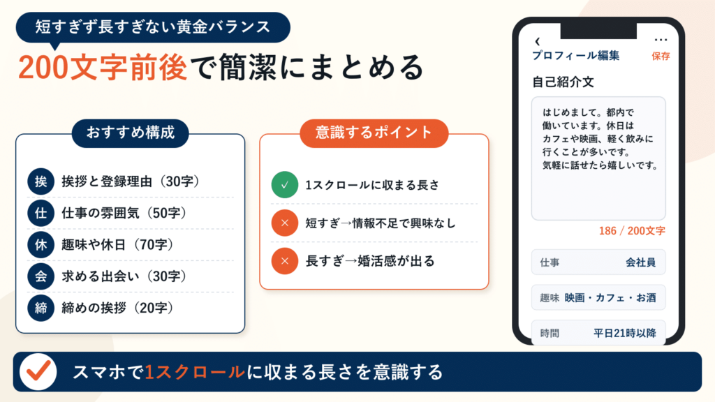プロフィール文は200文字前後で簡潔にまとめる